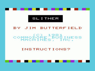 Slither title screen for Vic-20